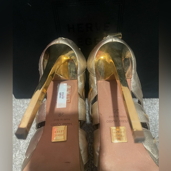 Hervé Léger Gold Strappy Heels size 38 - Picture 6 of 7